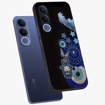 Galactic Charm Cluster Glass Case displayed in angled mockup highlighting luminous galaxy inspired design with dreamy aesthetic.