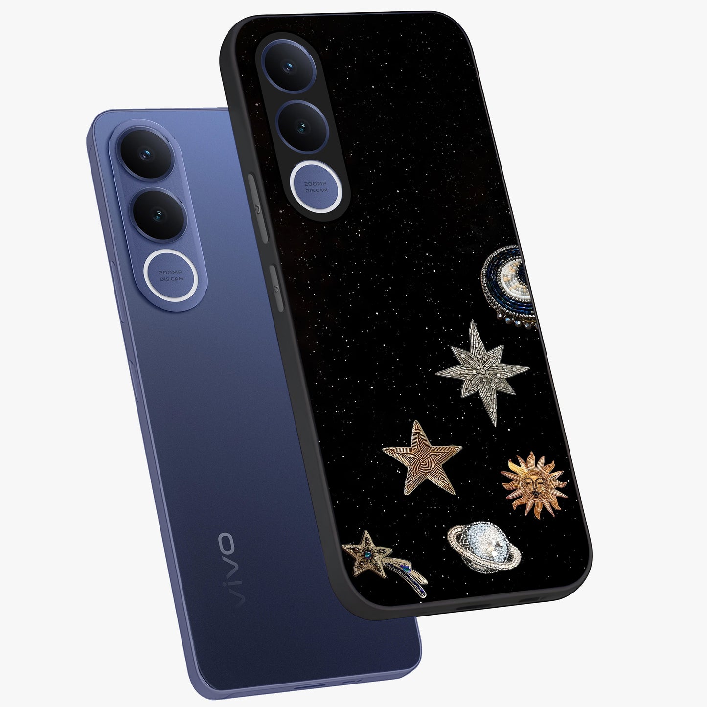 Galactic Charm Glow Glass Case displayed in angled mockup highlighting luminous galaxy inspired design with dreamy aesthetic.