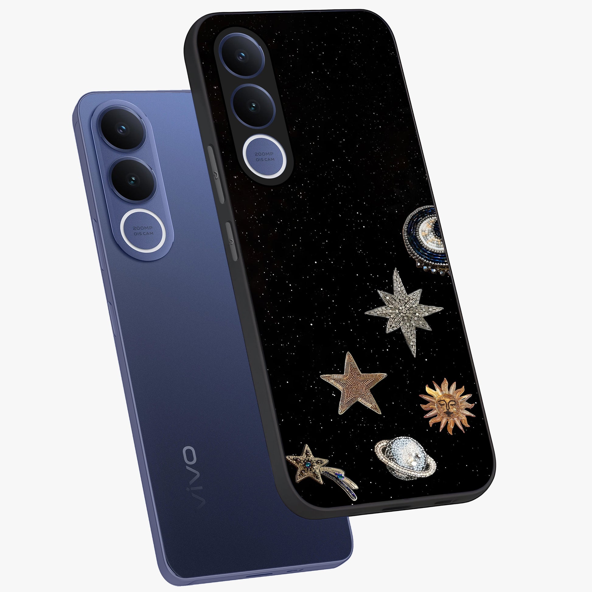 Galactic Charm Glow Glass Case displayed in angled mockup highlighting luminous galaxy inspired design with dreamy aesthetic.