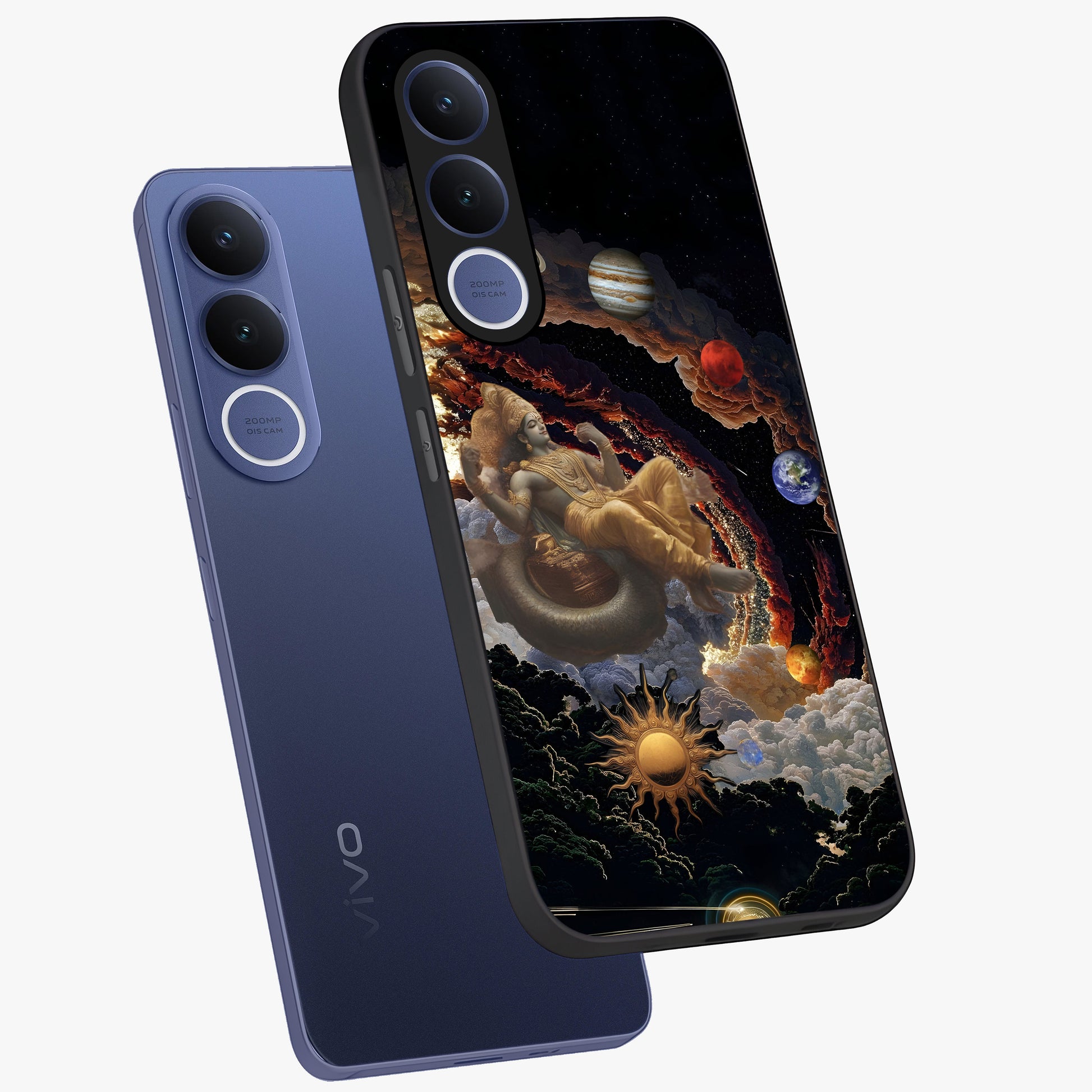 Galactic Divine God Glass Case displayed in angled mockup highlighting powerful celestial deity illustration with galactic aesthetic.