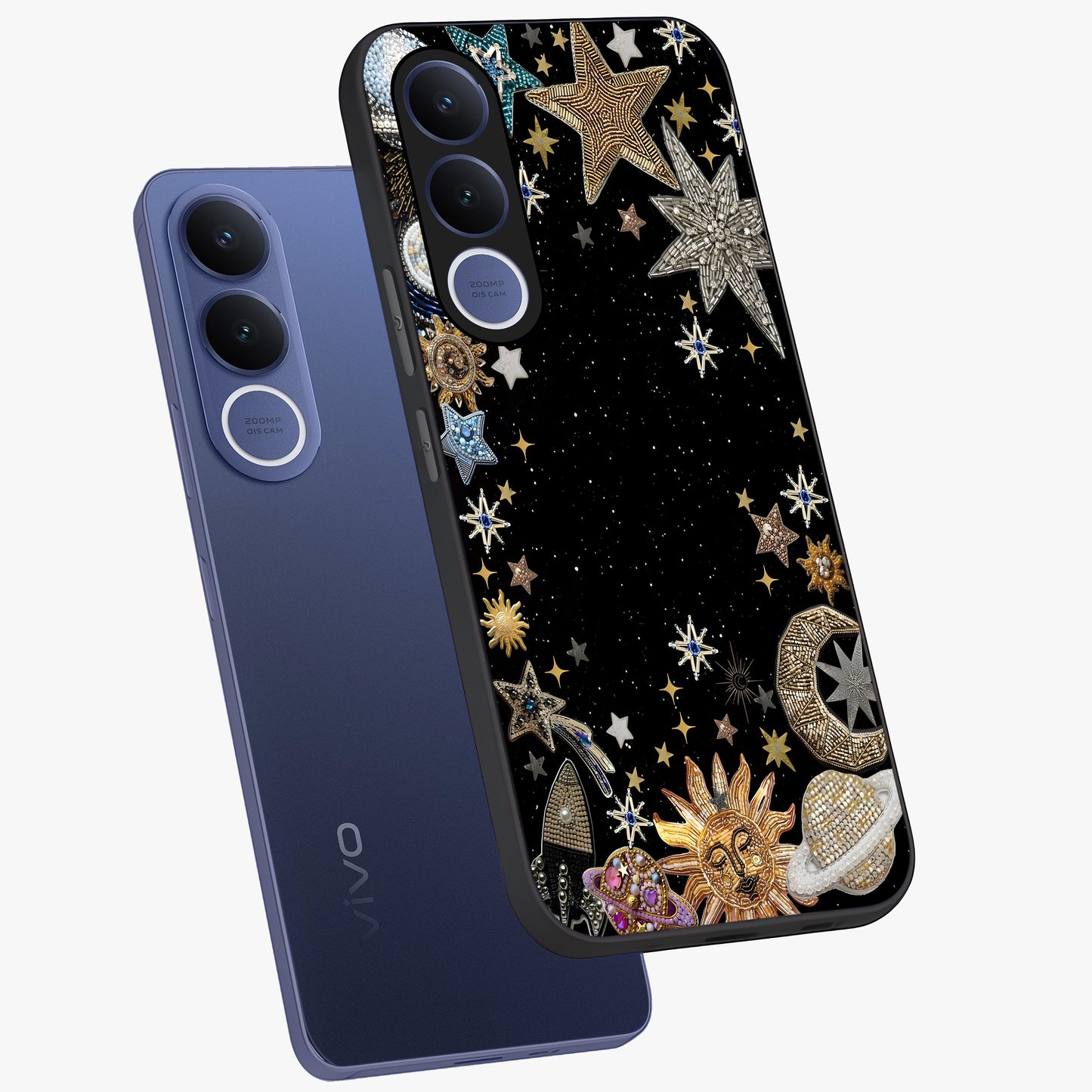 Galactic Jewel Stars Glass Case displayed in angled mockup highlighting shining celestial star design with cosmic aesthetic style.