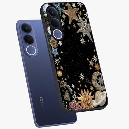 Galactic Jewel Stars Glass Case displayed in angled mockup highlighting shining celestial star design with cosmic aesthetic style.