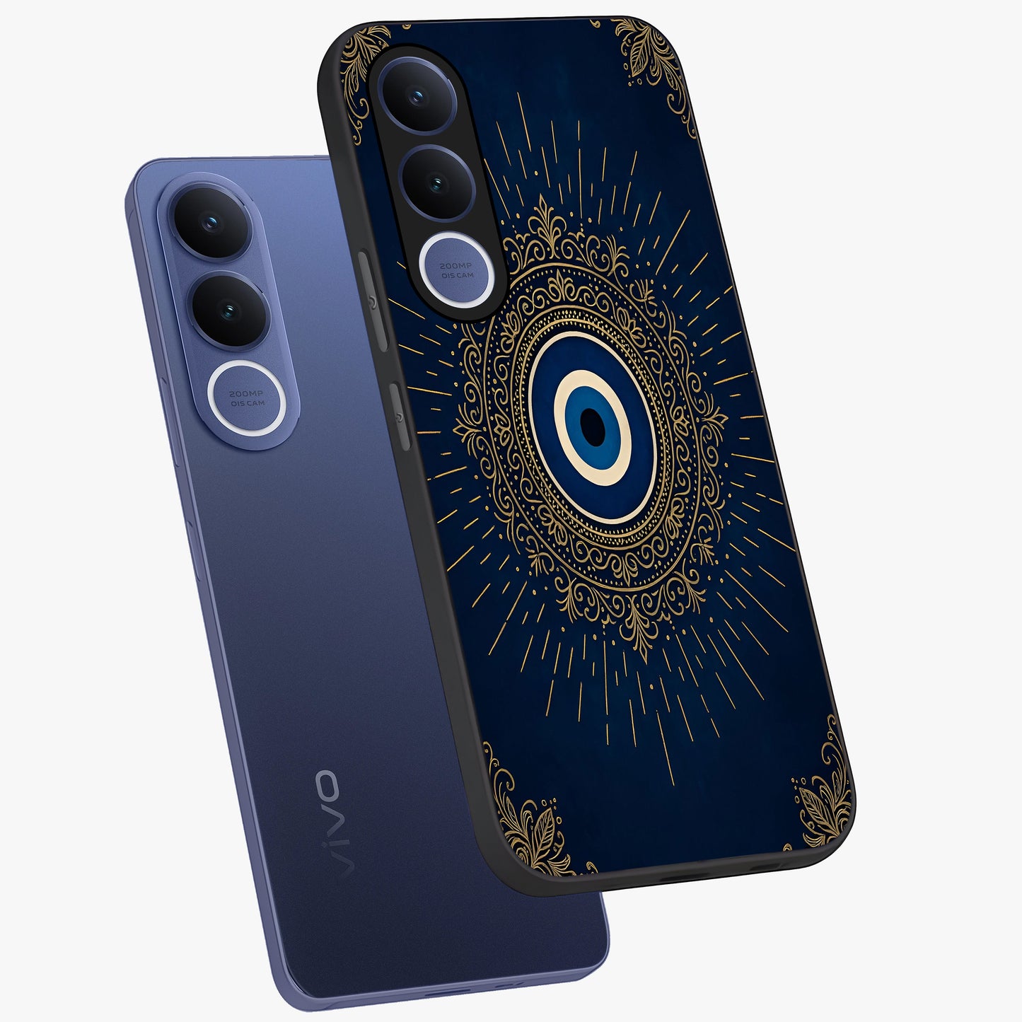 Golden Celestial Charm Glass Case displayed in angled mockup highlighting sparkling cosmic charm design with celestial aesthetic.