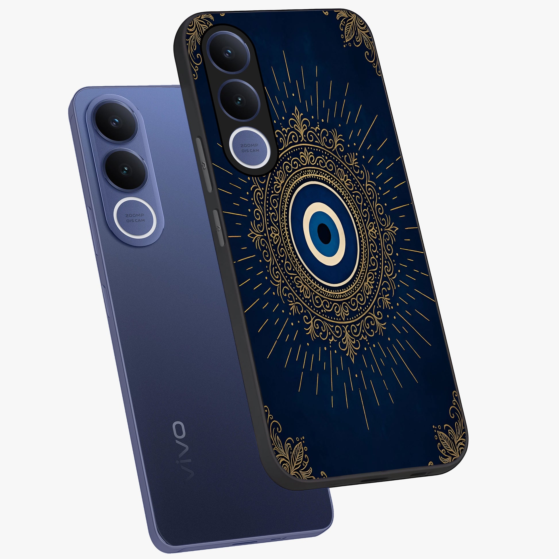 Golden Celestial Charm Glass Case displayed in angled mockup highlighting sparkling cosmic charm design with celestial aesthetic.