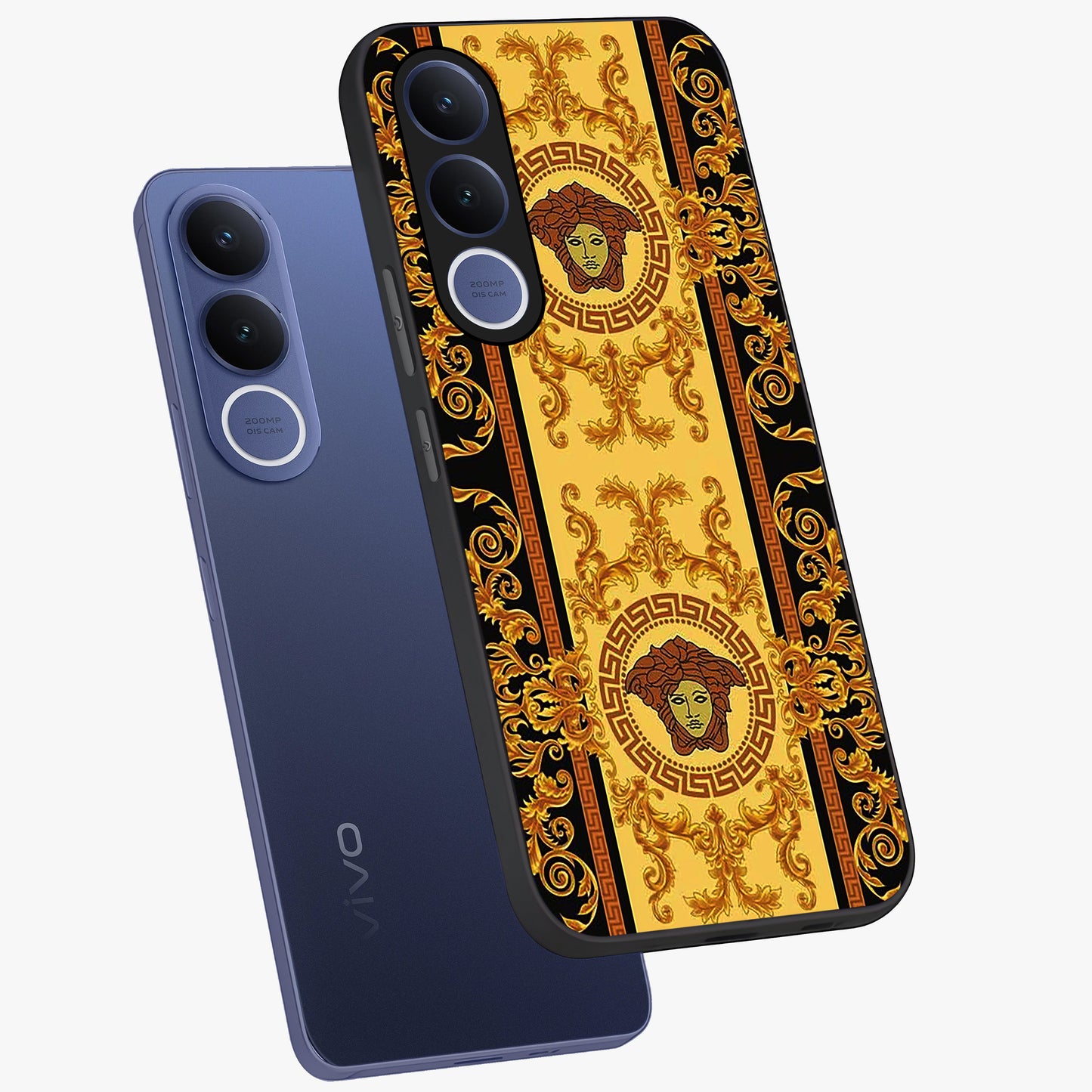 Golden Lotus Glow Glass Case displayed in angled mockup highlighting radiant lotus illustration with spiritual aesthetic.