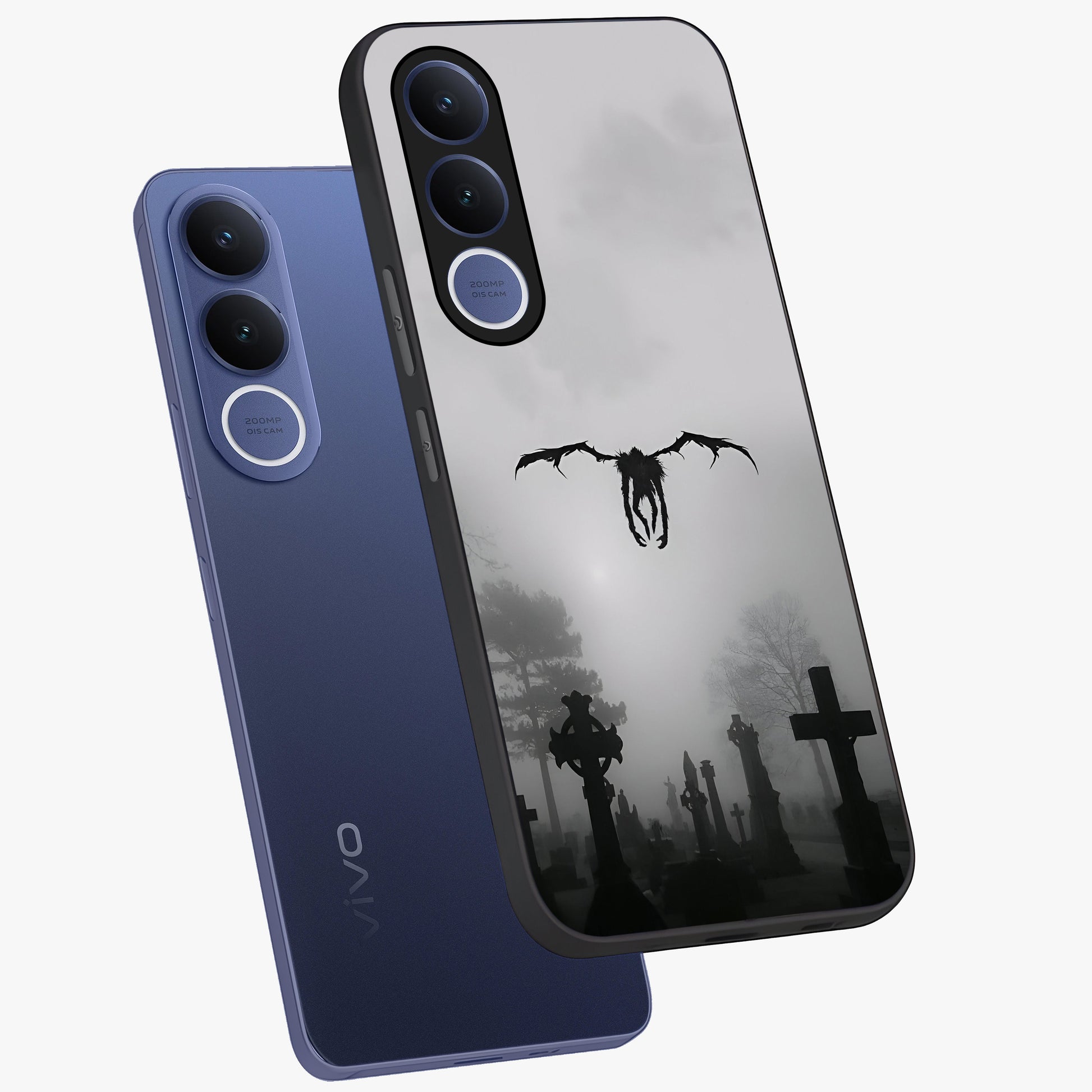 Graveyard Shadow Descent Glass Case displayed in angled mockup highlighting eerie shadow illustration with gothic aesthetic.