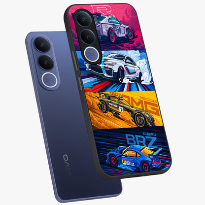 JDM Sports Car Glass Case displayed in angled mockup highlighting sleek Japanese racing car design with automotive aesthetic.