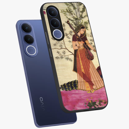 Lady With Veena Art Glass Case displayed in angled mockup highlighting graceful musical illustration with cultural artistic aesthetic.