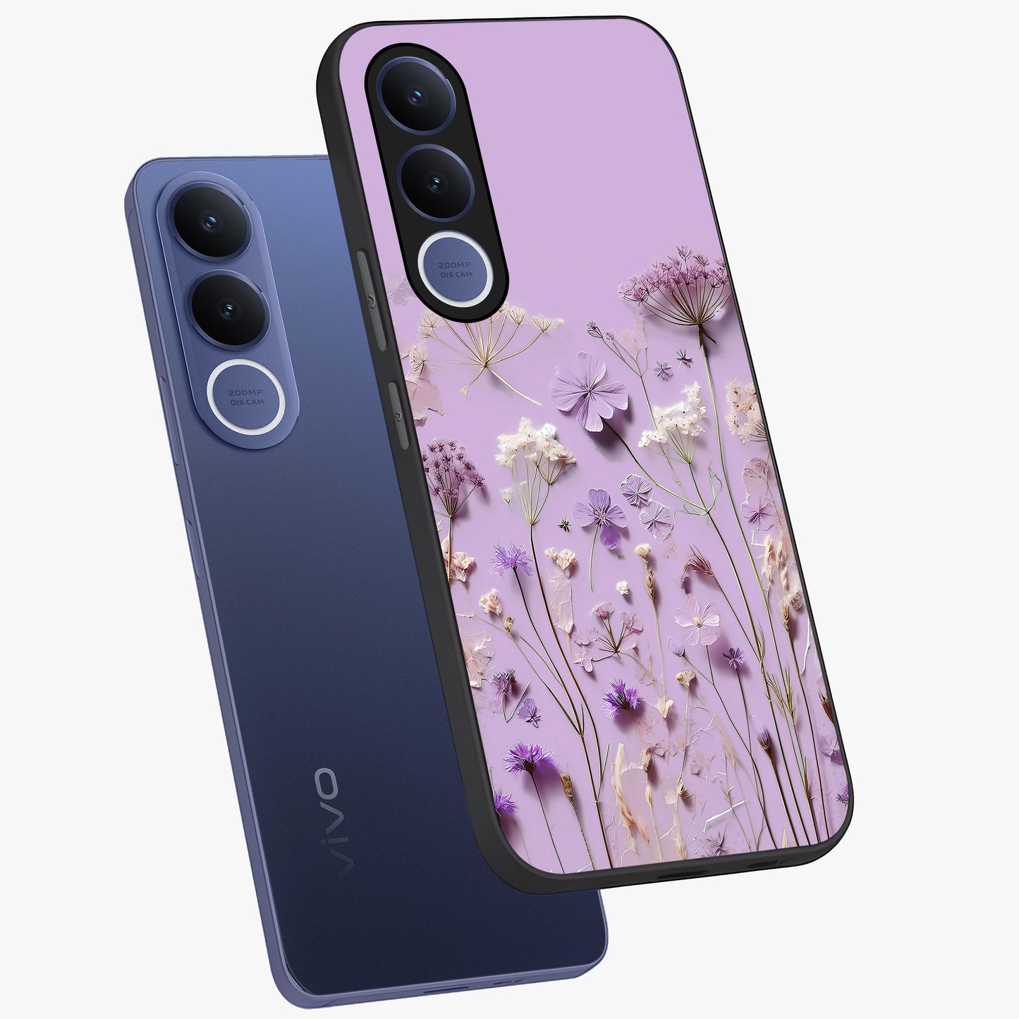 Lavender Blossom Dream Glass Case displayed in angled mockup highlighting dreamy lavender flower design with calming aesthetic style.