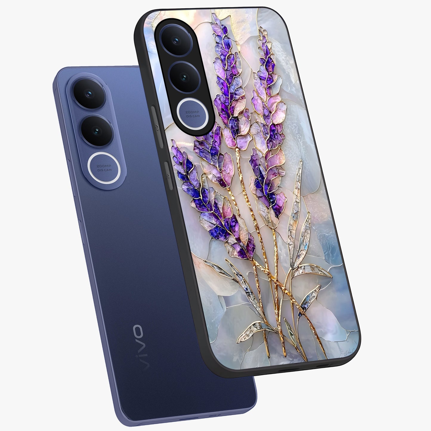 Lavender Dream Glow Glass Case displayed in angled mockup highlighting dreamy purple glow design with soft artistic style.
