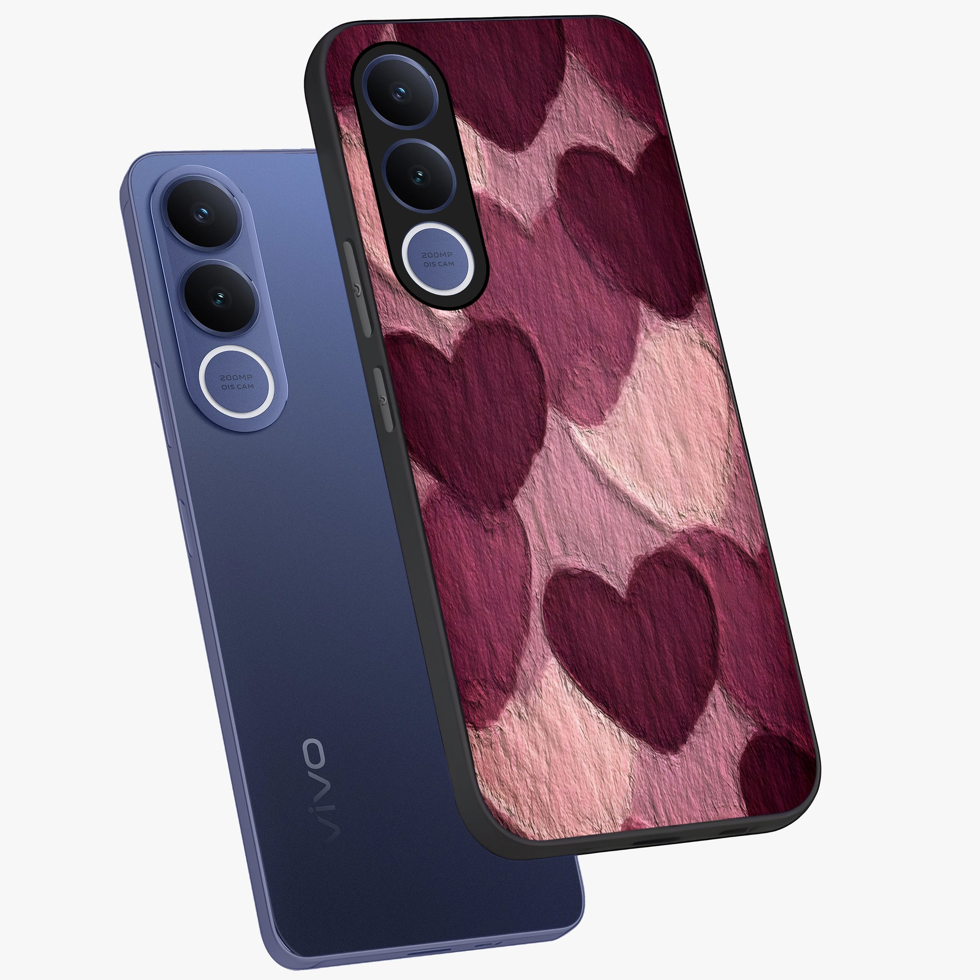 Layered Paper Hearts Glass Case displayed in angled mockup highlighting creative paper craft heart design with romantic aesthetic.