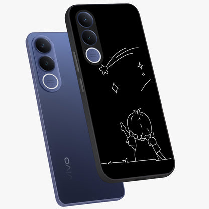 Line Art Girl With Shooting Stars Glass Case displayed in angled mockup highlighting elegant line art design with dreamy star aesthetic.