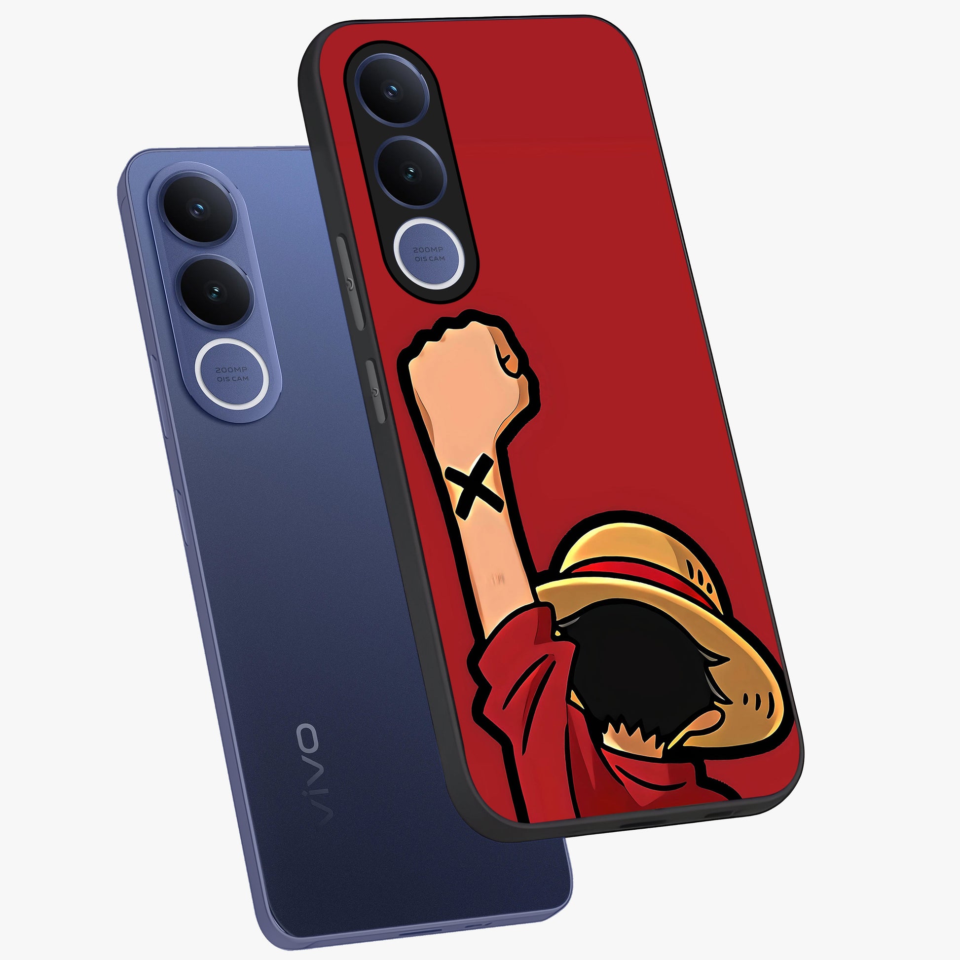 Luffy X Spirit Glass Case displayed in angled mockup highlighting powerful anime design with energetic action aesthetic.