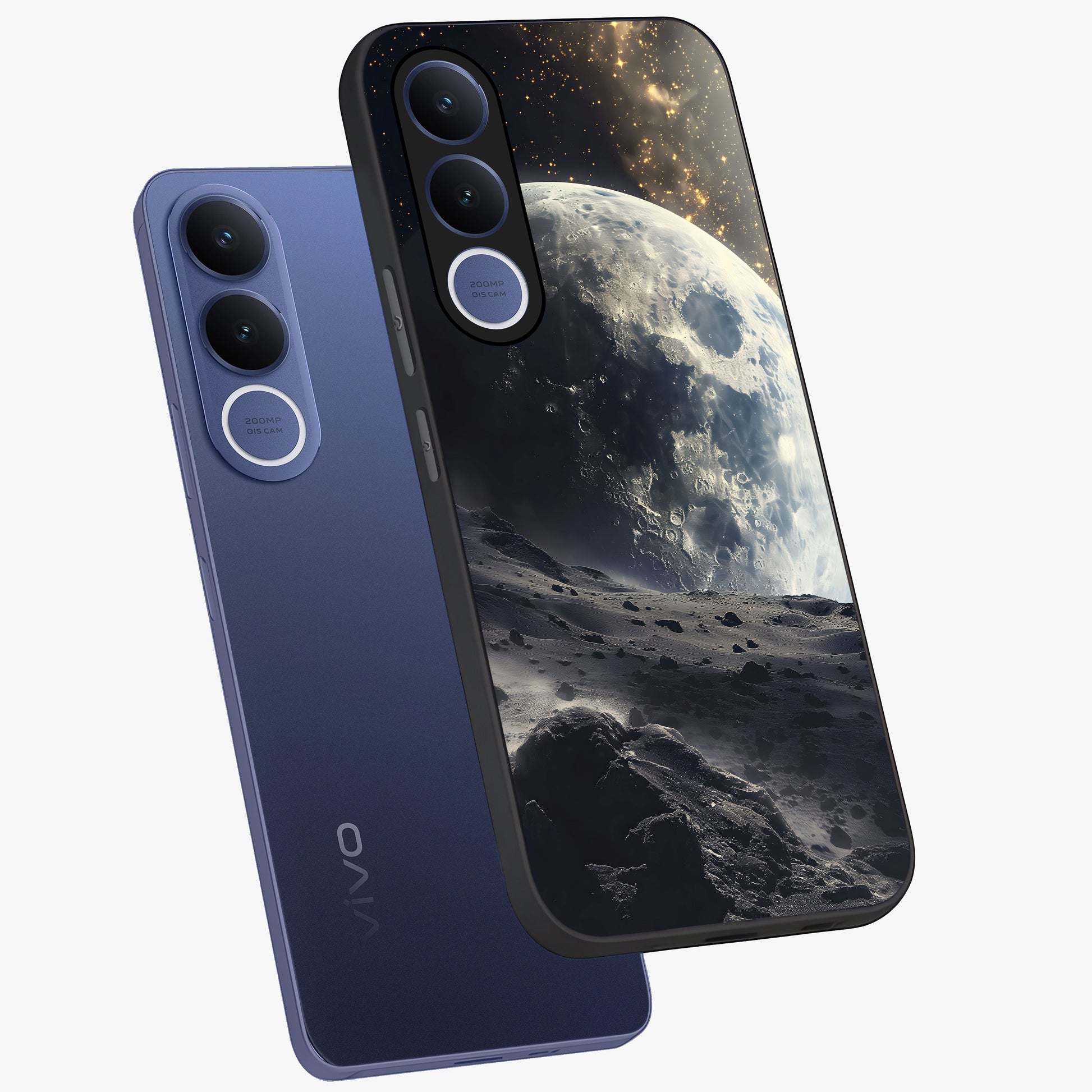 Lunar Horizon Glow Glass Case displayed in angled mockup highlighting celestial moon design with dreamy night aesthetic.