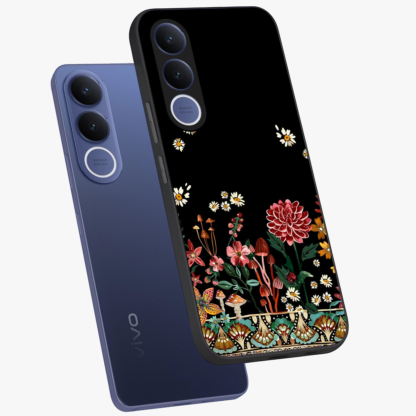 Midnight Bloom Pattern Glass Case displayed in angled mockup highlighting elegant flower design with midnight aesthetic style.