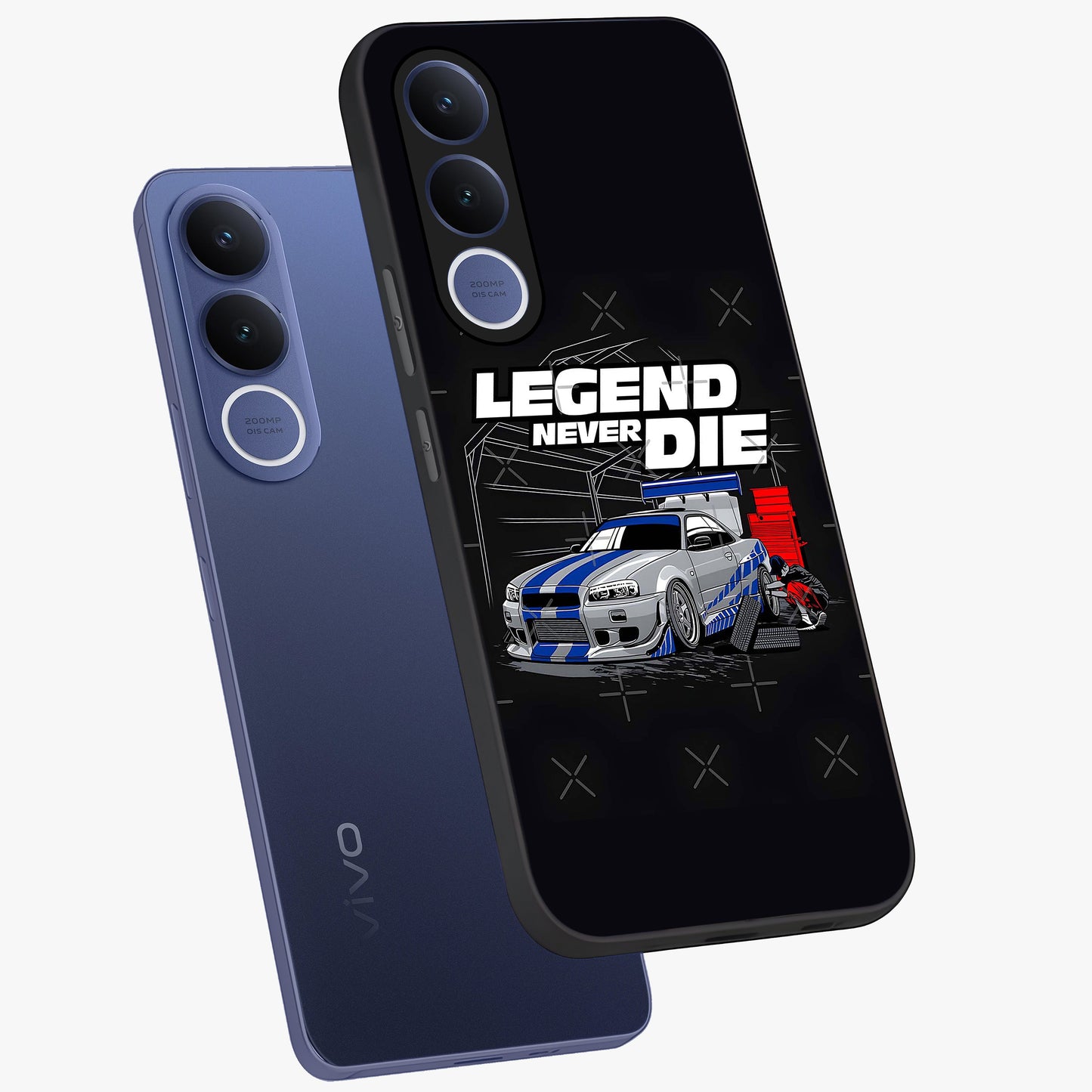 Midnight Racing Legacy Glass Case displayed in angled mockup highlighting dynamic automotive design with bold midnight aesthetic.