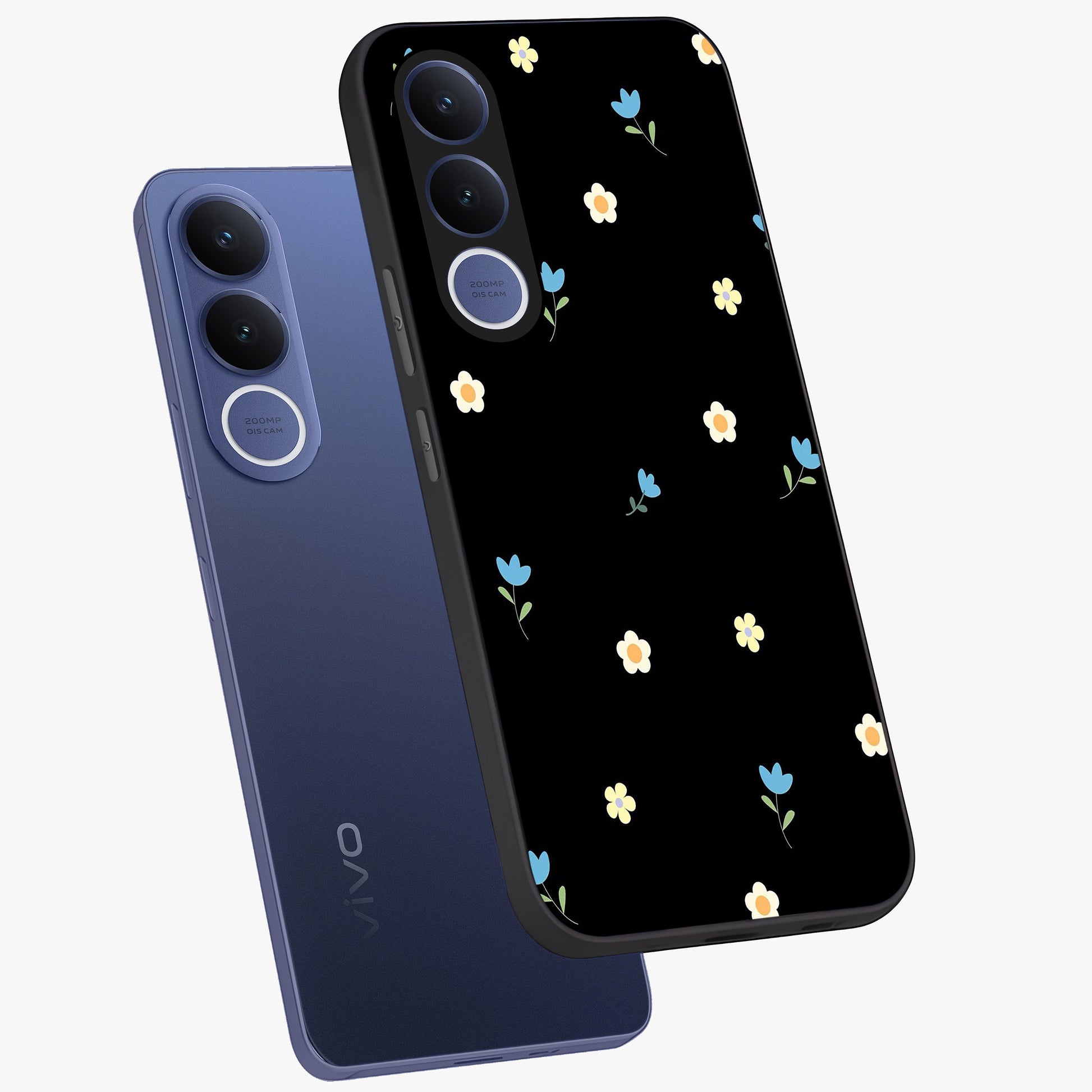 Minimal Petal Whispers Glass Case displayed in angled mockup highlighting delicate petal design with clean minimal aesthetic.