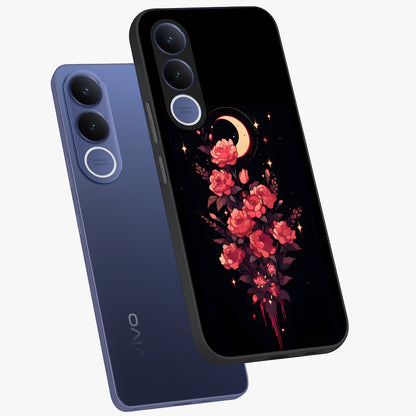 Moonlit Floral Elegance Glass Case displayed in angled mockup highlighting graceful flower design with soft moonlight aesthetic.