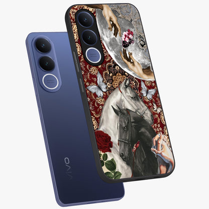 Moonlit Royal Stallion Glass Case displayed in angled mockup highlighting powerful stallion illustration with royal night aesthetic.