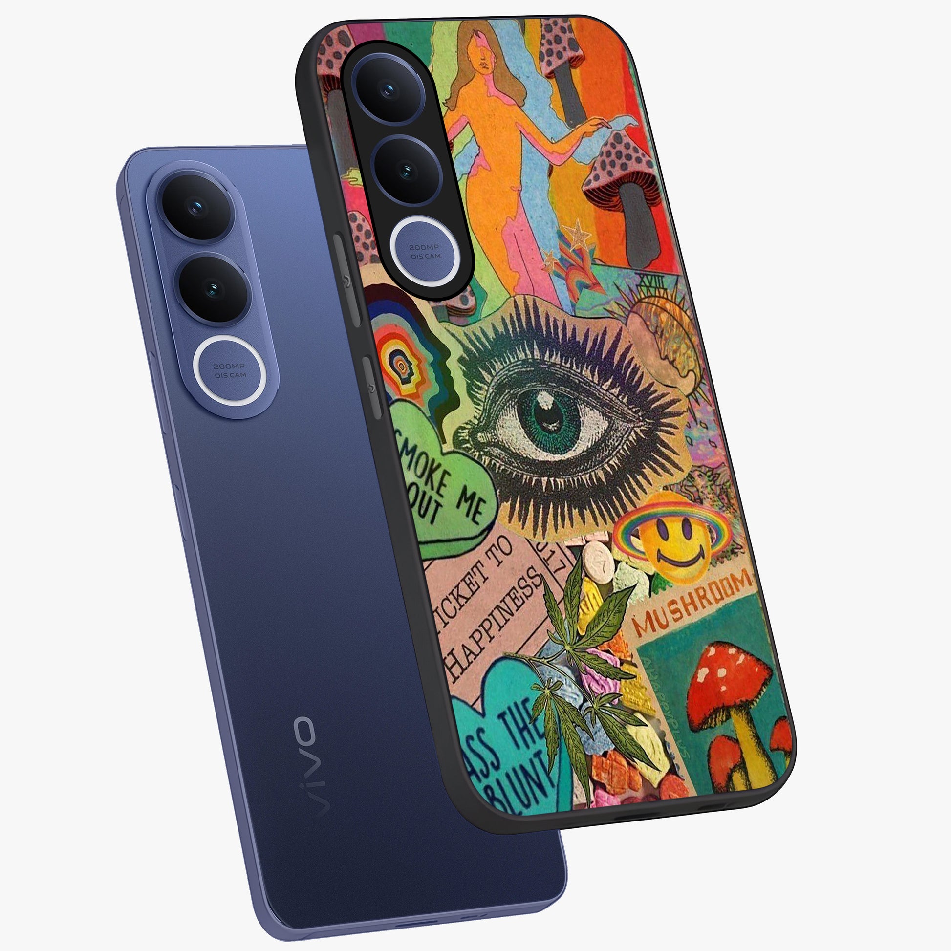 Mystic Eye Wonderland Glass Case displayed in angled mockup highlighting magical eye illustration with dreamy aesthetic.