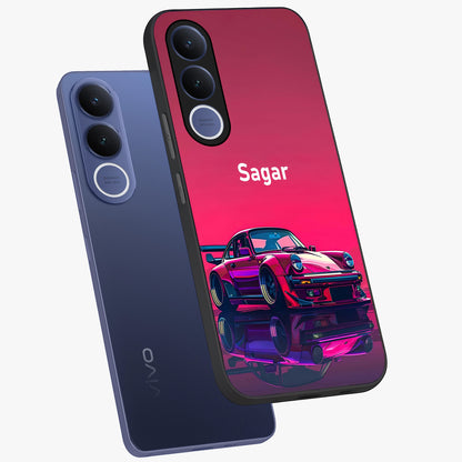 Neon Pink Porsche Glass Case displayed in angled mockup highlighting sleek neon pink car design with racing aesthetic.