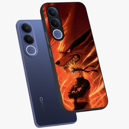 Nine Tails Legacy Glass Case displayed in angled mockup highlighting dynamic anime beast illustration with bold mystical aesthetic.