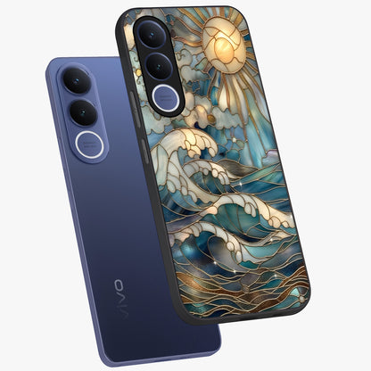 Oceanic Stained Printed Glass Case displayed in angled mockup highlighting colorful aquatic design with artistic aesthetic style.