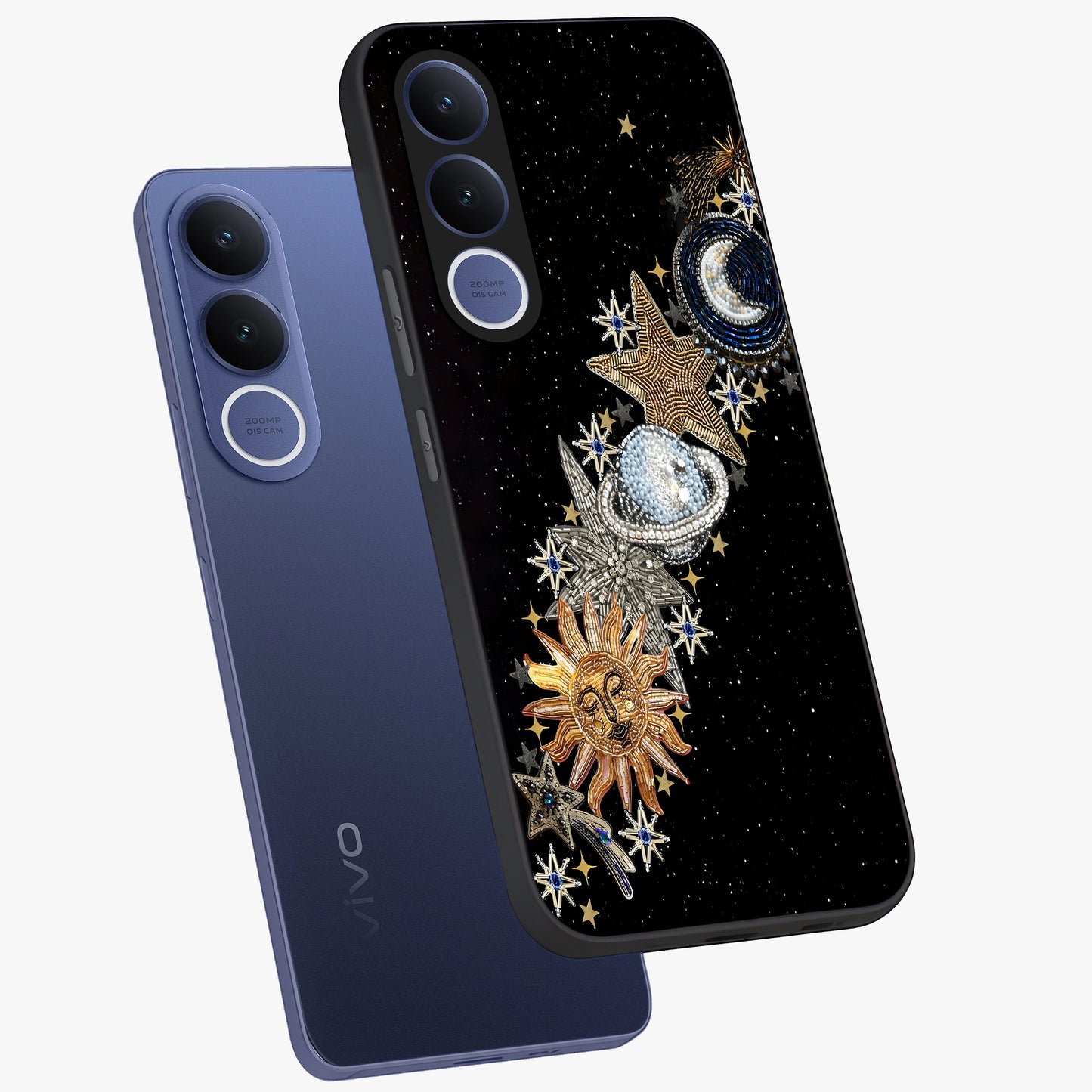 Pearls Universe Object Glass Case displayed in angled mockup highlighting celestial pearl design with dreamy aesthetic.