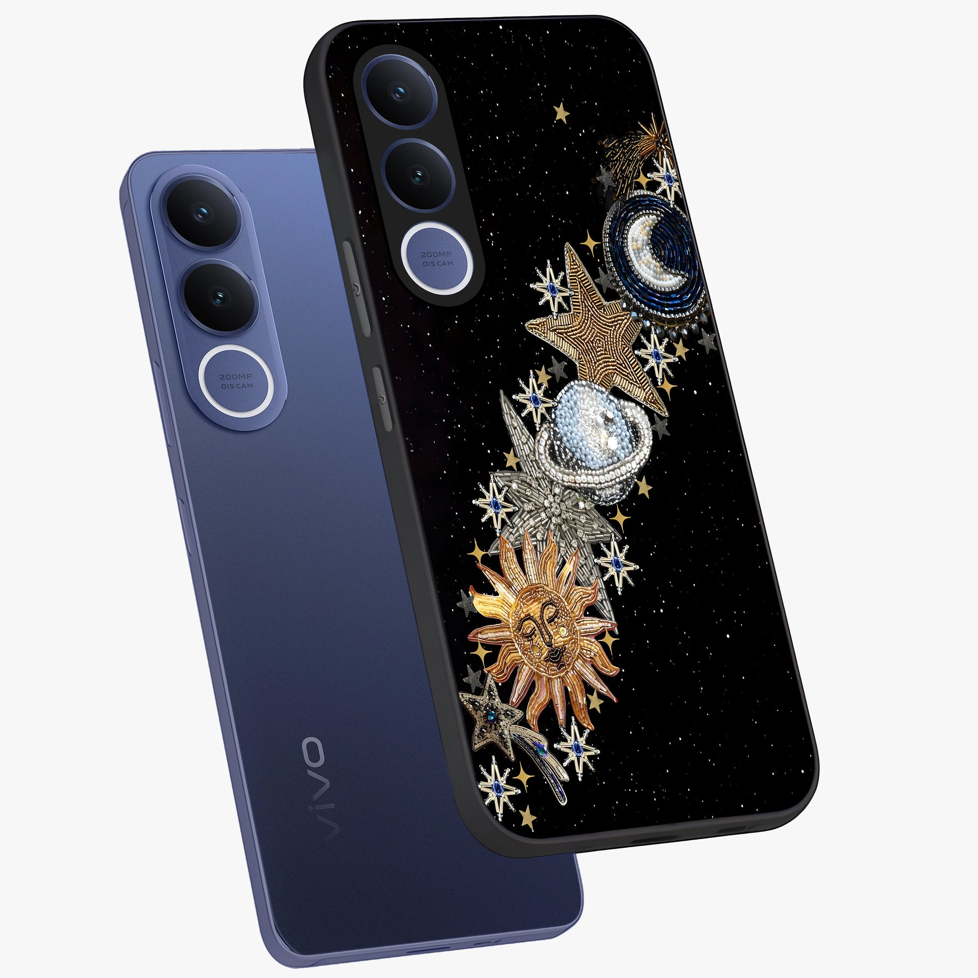 Pearls Universe Object Glass Case displayed in angled mockup highlighting celestial pearl design with dreamy aesthetic.