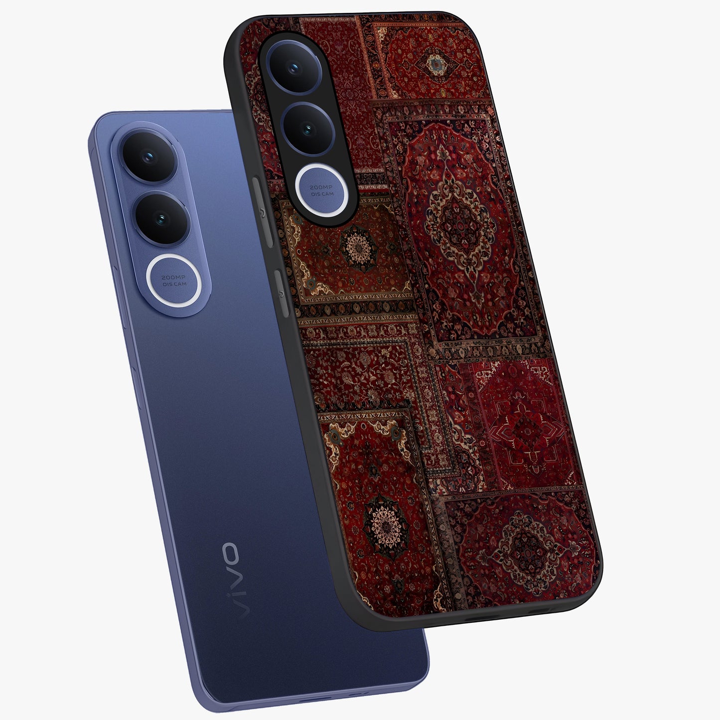 Persian Velvet Tale Glass Case displayed in angled mockup highlighting ornate textile inspired design with royal aesthetic.