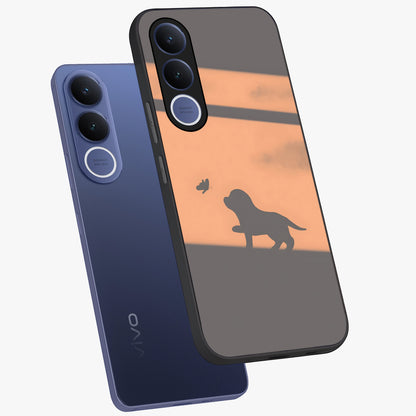 Puppy Shadow Art Glass Case displayed in angled mockup highlighting playful dog illustration with artistic shadow aesthetic.