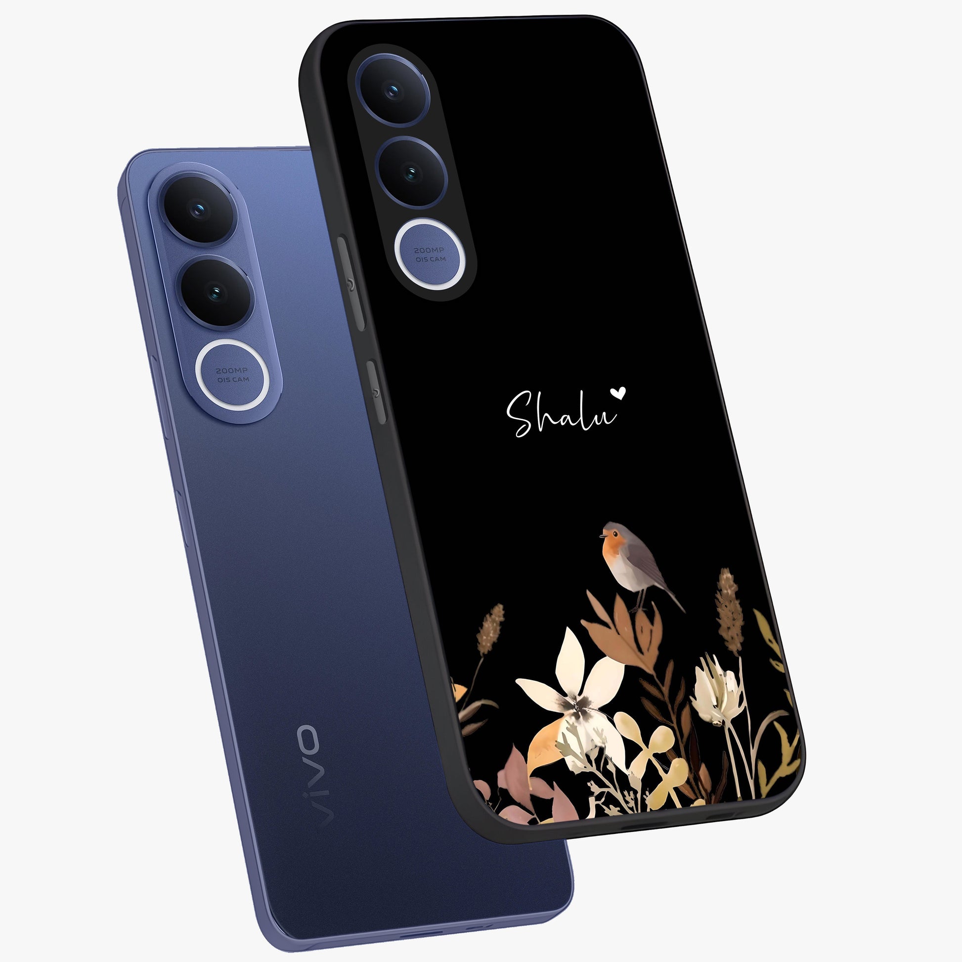 Quiet Garden Tune Custom Name Glass Case displayed in angled mockup highlighting delicate floral garden design with custom name feature.