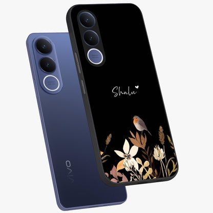 Quiet Garden Tune Custom Name Glass Case displayed in angled mockup highlighting delicate floral garden design with custom name feature.