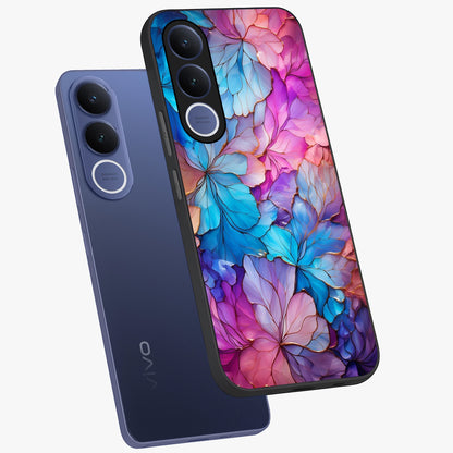 Radiant Floral Whirl Glass Case displayed in angled mockup highlighting vibrant flower pattern with dynamic artistic aesthetic.