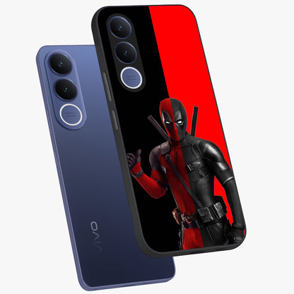Red & Black Deadpool Theme Glass Case displayed in angled mockup highlighting vibrant superhero style illustration with action aesthetic.