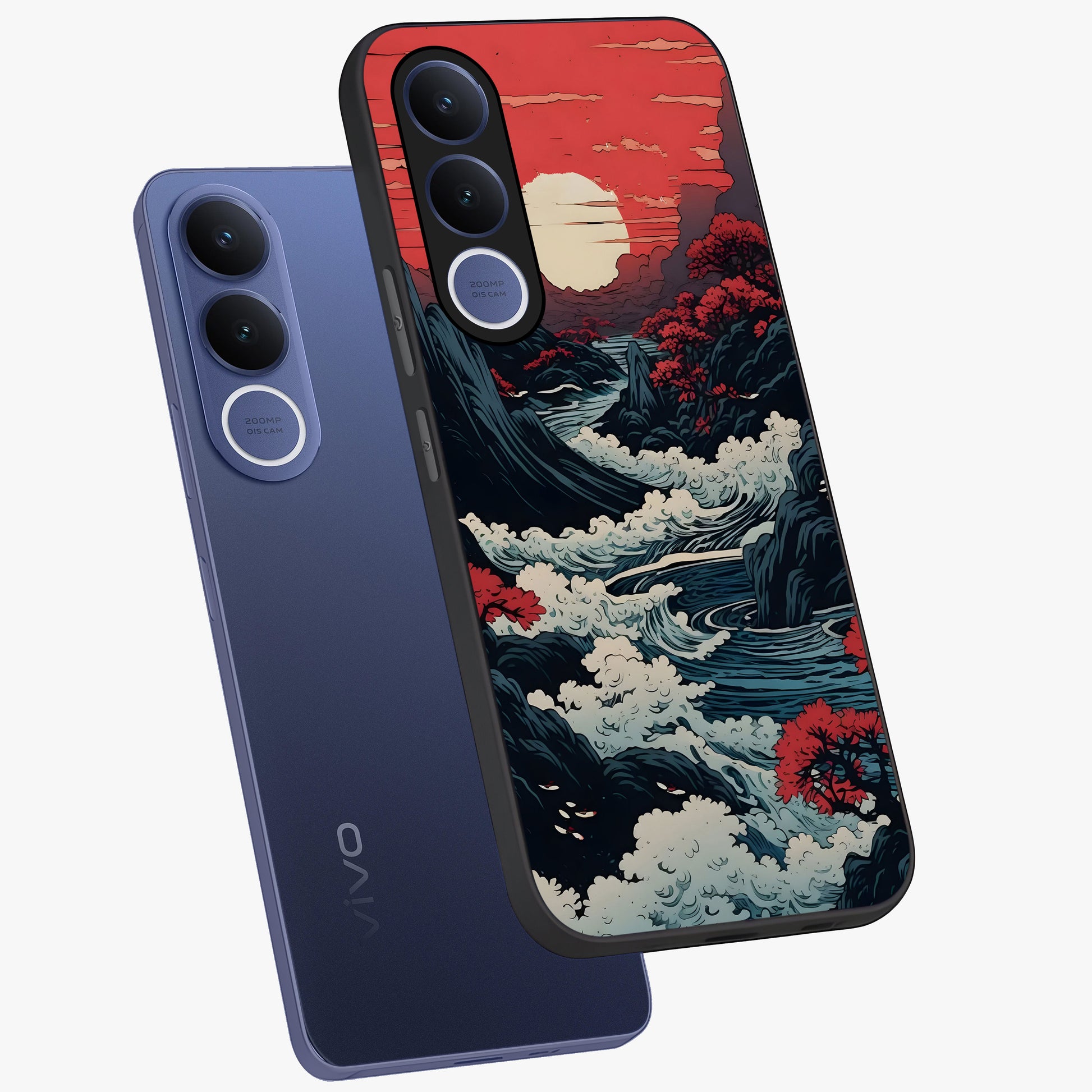 Red Sunset Scenery Glass Case displayed in angled mockup highlighting glowing sunset sky design with scenic aesthetic.