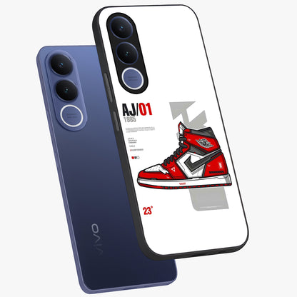 Retro Sneaker Blueprint Glass Case displayed in angled mockup highlighting detailed shoe design with sporty retro aesthetic.