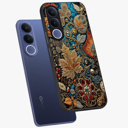 Royal Jewel Garden Glass Case displayed in angled mockup highlighting vibrant jewel inspired floral design with elegant aesthetic.