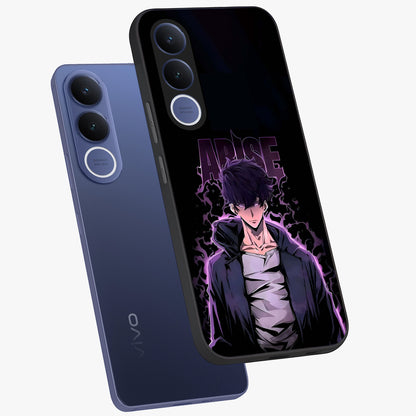 Shadow Monarch Awakening Glass Case displayed in angled mockup highlighting dramatic shadow warrior design with fantasy aesthetic.
