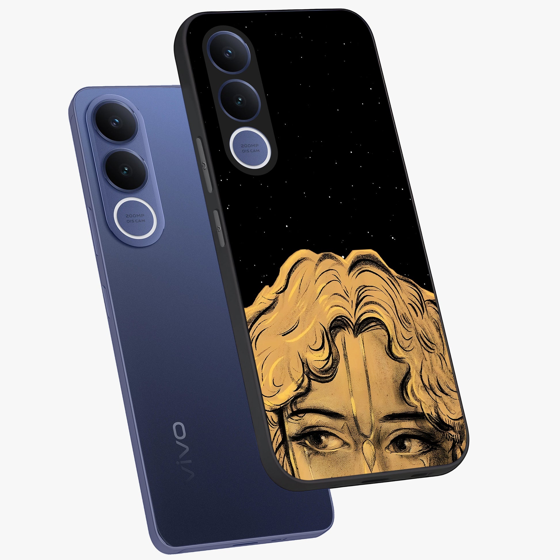 Shri Krishna Art Glass Case displayed in angled mockup highlighting spiritual Krishna illustration with divine aesthetic.