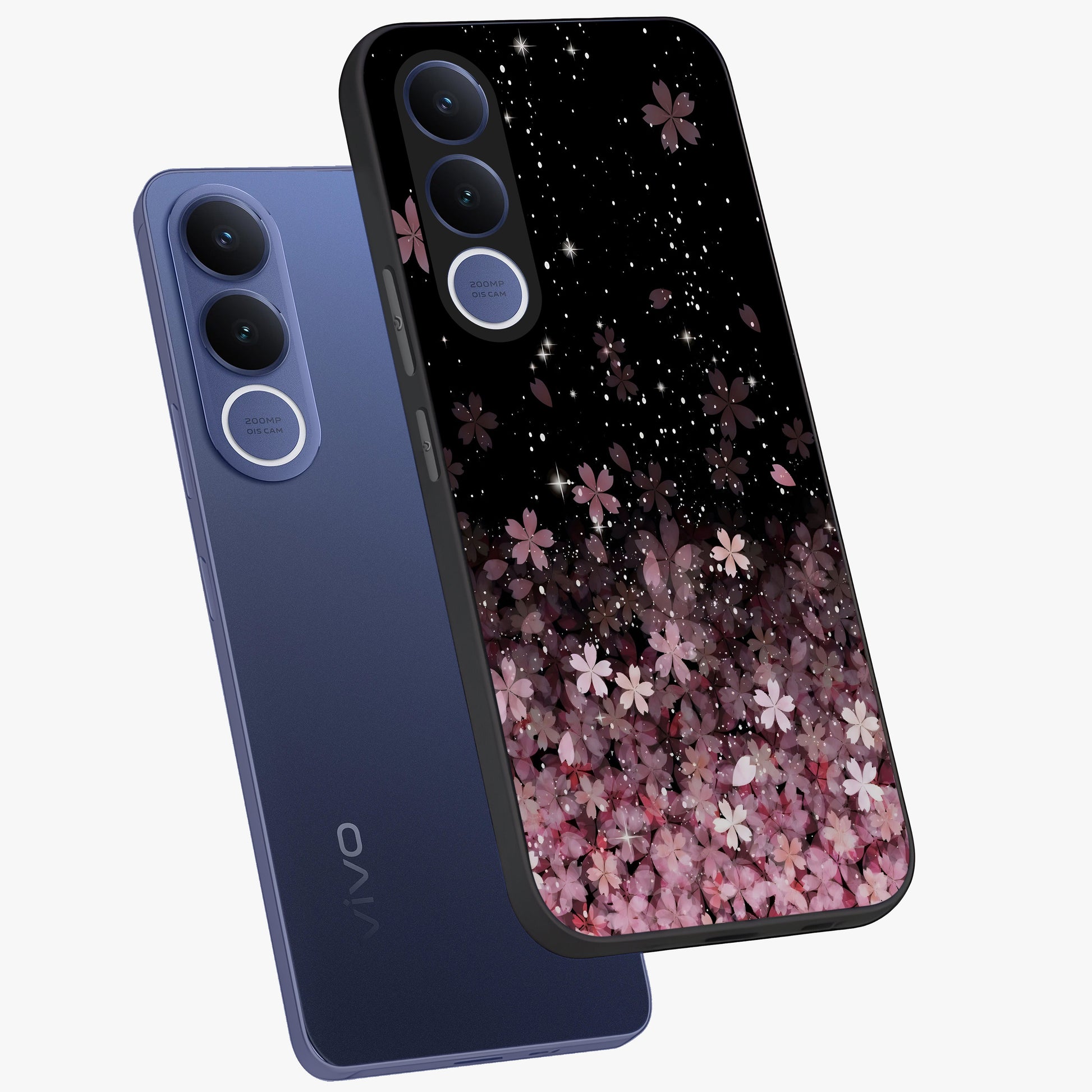 Small Starry Flowers Glass Case displayed in angled mockup highlighting tiny flower pattern with celestial aesthetic style.