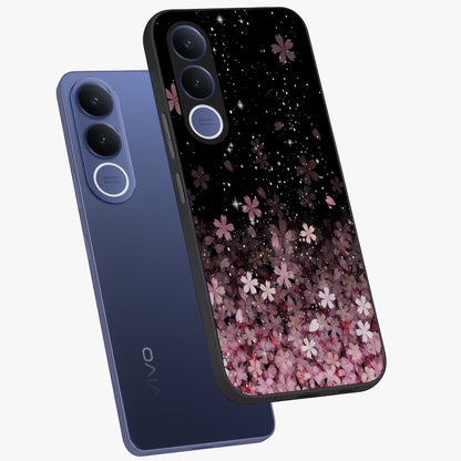Small Starry Flowers Glass Case displayed in angled mockup highlighting tiny flower pattern with celestial aesthetic style.