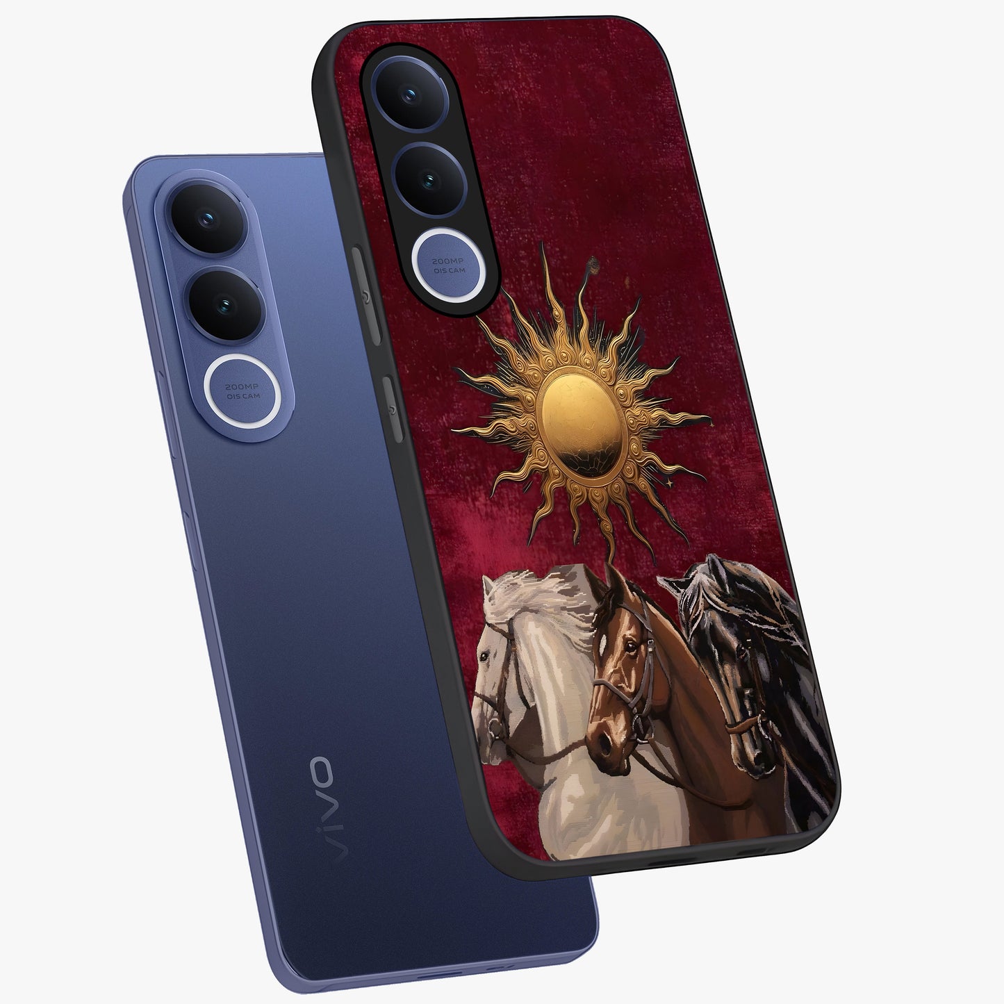 Solar Riders Glass Case displayed in angled mockup highlighting powerful rider illustration with radiant solar aesthetic.