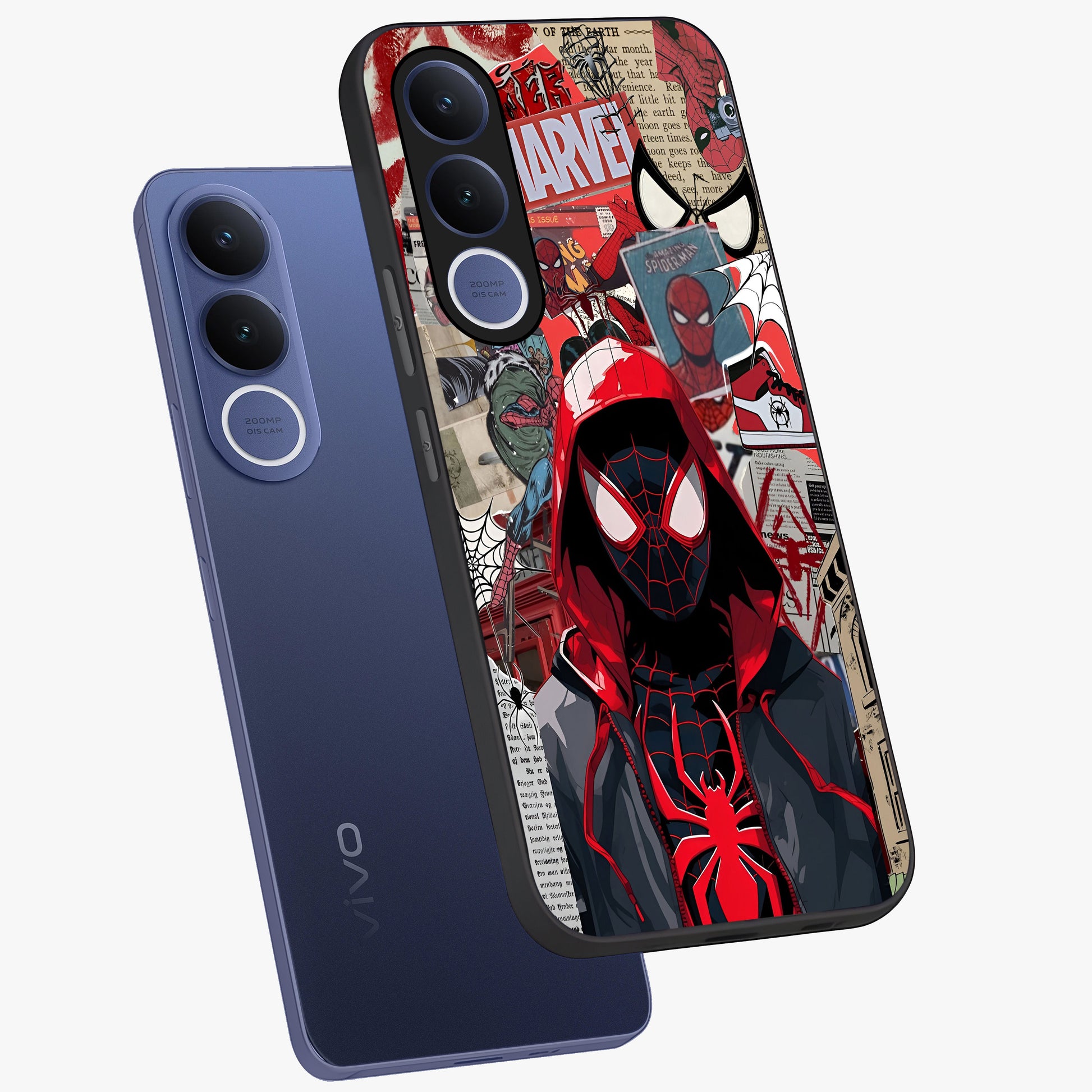 Spider Collage Street Glass Case displayed in angled mockup highlighting dynamic street style collage design with comic aesthetic.