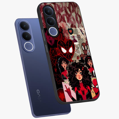 Spider Love Story Glass Case displayed in angled mockup highlighting expressive comic inspired design with playful aesthetic.