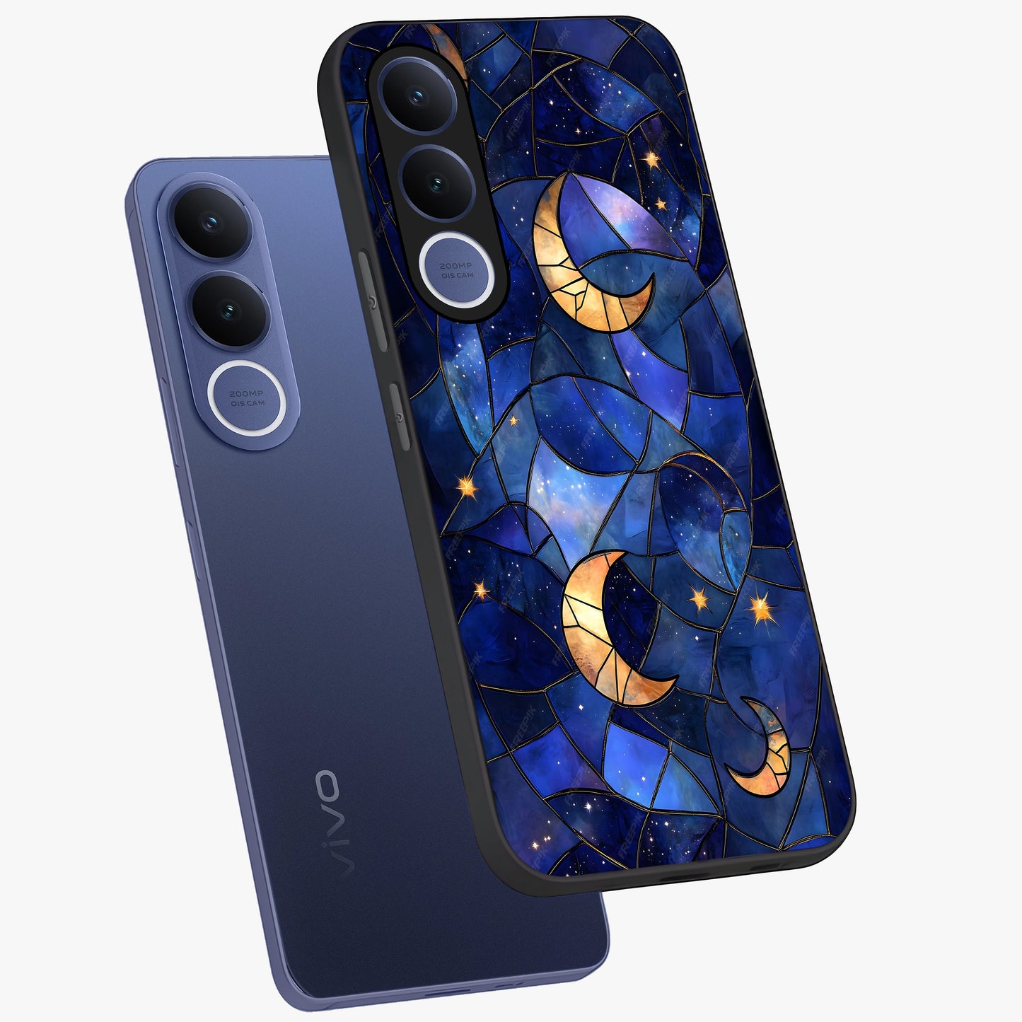 Starlit Sky Tapestry Glass Case displayed in angled mockup highlighting celestial night pattern with artistic aesthetic style.