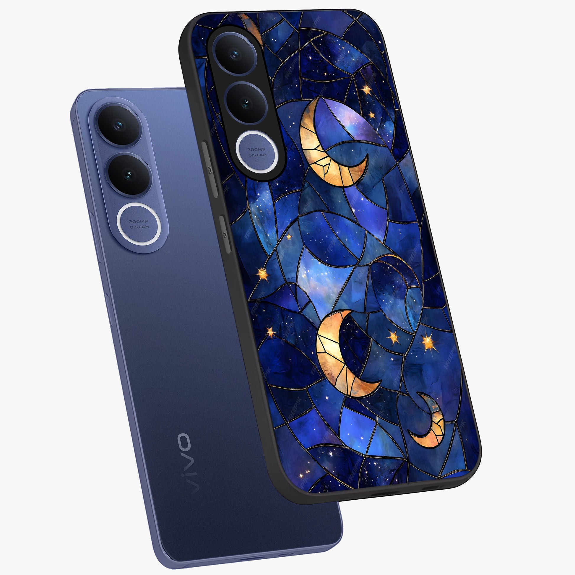 Starlit Sky Tapestry Glass Case displayed in angled mockup highlighting celestial night pattern with artistic aesthetic style.