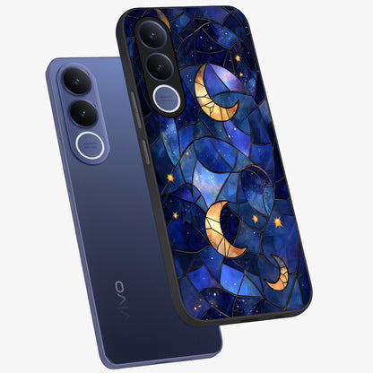Starlit Sky Tapestry Glass Case displayed in angled mockup highlighting celestial night pattern with artistic aesthetic style.