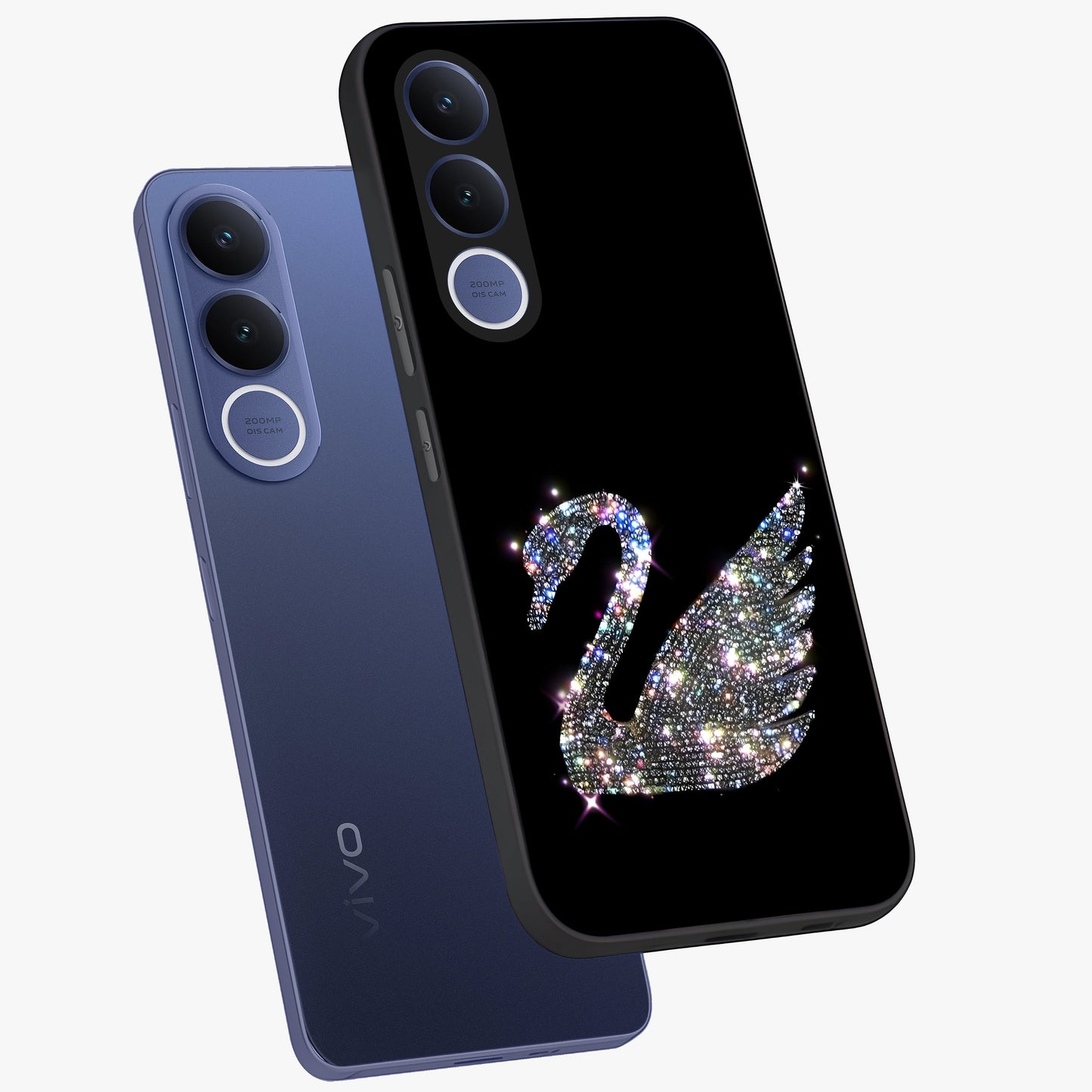 Starlit Swan Grace Glass Case displayed in angled mockup highlighting elegant swan illustration with dreamy celestial aesthetic.