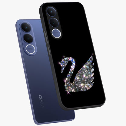 Starlit Swan Grace Glass Case displayed in angled mockup highlighting elegant swan illustration with dreamy celestial aesthetic.